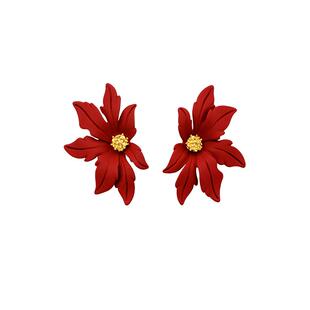 一撇一捺YPYN红色叶子耳钉女夸张大耳环925银针气质商场同款