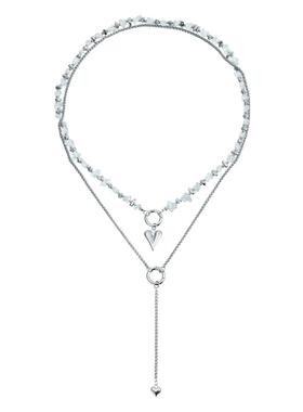 Norns欧美双层叠戴白水晶串珠项链Y字时尚潮流街拍长款necklace