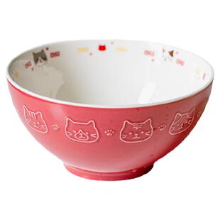 日式浮雕猫咪碗碟一人食套装可爱陶瓷餐具漂亮米饭碗八角碗面碗勺