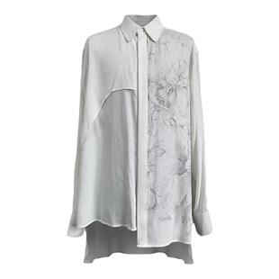 「 凌鸦ILNya 」月海_黑/白 花嫁衬衫 伊藤芍药印花双色长袖衬衫