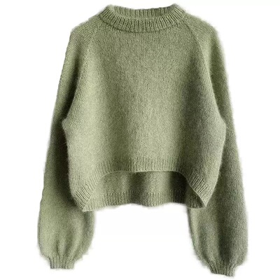 DAIZZE~高级感超好看毛衣绿色短款圆领浣熊绒针织衫套头上衣女秋