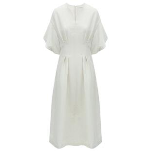 COCOBELLA静奢极简风肌理捏褶收腰连衣裙优雅气质茶歇长裙FR3033