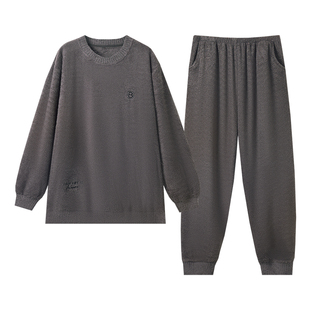 芬腾可安男士睡衣男款冬季2026新款半边绒加厚加绒深灰家居服冬天