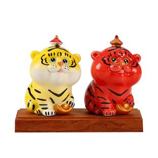 创意陶瓷可爱萌虎年老虎生肖招财摆件办公室桌面吉祥物摆设工艺品