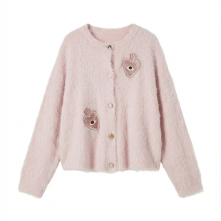 「周里物出品」粉色开衫女2025秋季新款软糯温柔风通勤羊驼毛外套