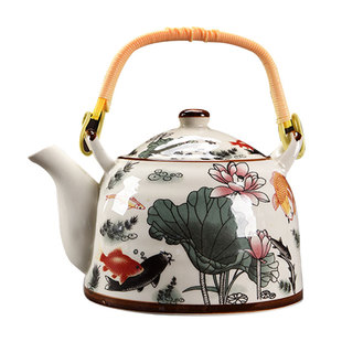 鑫茗轩复古青花陶瓷带过滤家用茶具套装瓷茶壶茶杯提梁壶茶具套装