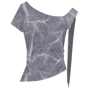 Jamor时尚修身斜肩不规则主义穿搭上衣2026夏季新款辣妹显瘦飘带