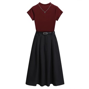 酒红色中半高领正肩短袖T恤女2026早春夏新款独特漂亮短款小上衣