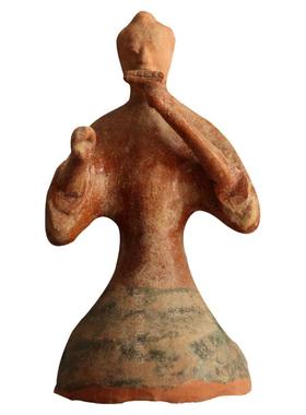 汉代红釉仿古陶俑桌面摆件收藏品