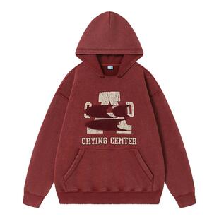CryingCenter联名bofc 奥粒绒洗水做旧复古字母连帽卫衣