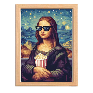 创意像素风相框蒙娜丽莎的微笑艺术画框装饰摆件木质边框