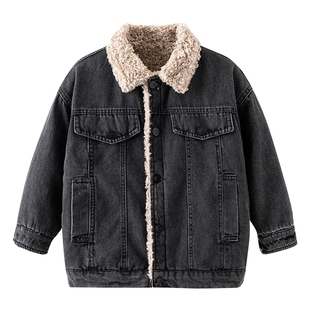 男童秋冬潮牌羊羔毛牛仔外套2026新款儿童男孩冬装加绒痞帅厚夹克