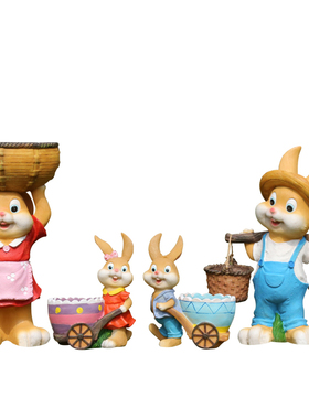 庭院装饰园林花缸卡通小兔子摆件