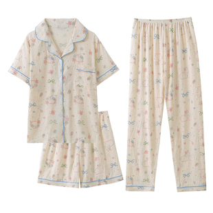 带胸垫睡衣女春秋三件套复古风夏季纯棉长袖性感吊带上衣低胸睡袍