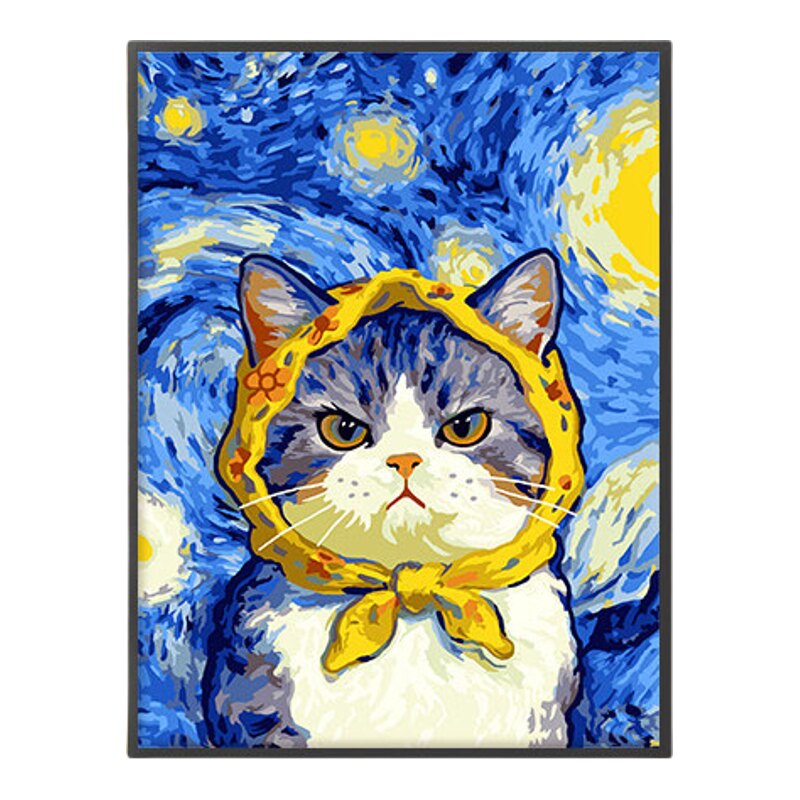 梵高风猫咪DIY数字油画挂画