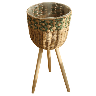 北欧创意草编藤编竹编花篮木质高花架落地式室内客厅装饰绿萝花盆