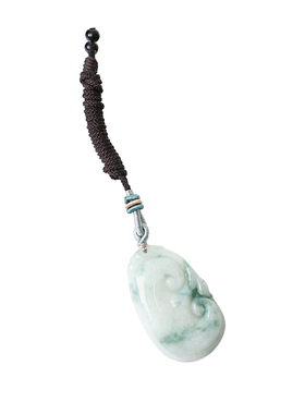 翡翠糯种飘花叶子如意项链吊坠