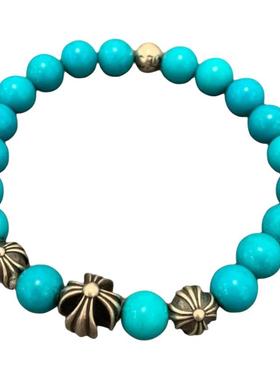 泰银十字架符文珠串蓝松石手串