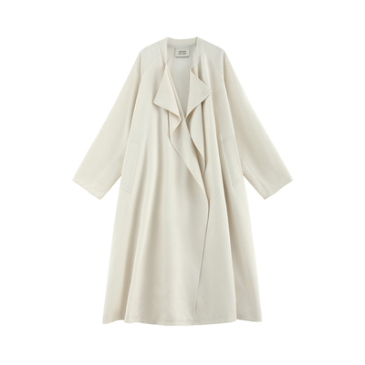 随性荡领中长款白色风衣