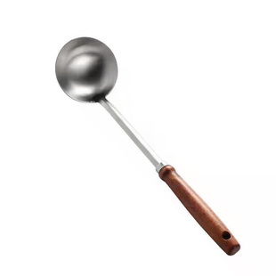 不锈钢汤勺家用大号盛汤喝汤勺子粥勺长柄小漏勺潮汕火锅商用木柄