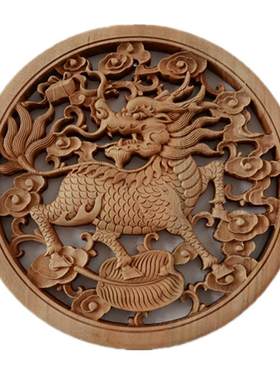 小挂件仿古圆形镂空东阳木雕