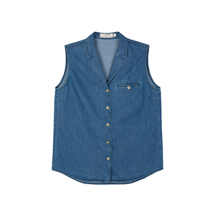 三所vintage 原创牛仔马甲复古无袖牛仔马夹坎肩简约夏季上衣外穿