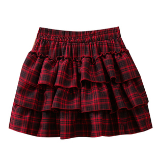 新年红色格纹蛋糕裙短裙半身裙女小个子穿搭2026春季格子短款伞裙