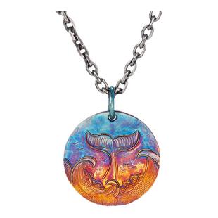 原创设计【鲸落】鲸鱼项链男女百搭纯银手工定制圆牌刻字吊坠挂坠