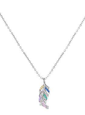 潘家小众设计轻奢波西米亚风彩锆羽毛项链铜镀S925银2024原创新款