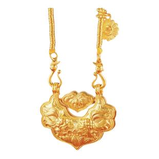 金包银古法錾刻双鱼锦鲤锁包项链女平安金锁吊坠毛衣链情人节礼物