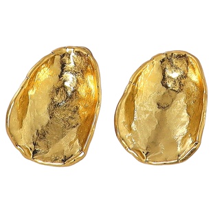 925银针金色夸张金属几何耳环高级感轻奢不规则原片磨砂耳钉耳饰