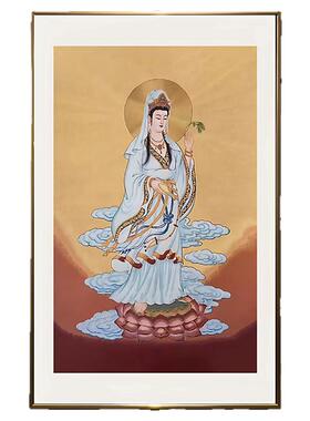 观音菩萨唐卡茶室玄关装饰画客厅背景墙挂画走廊过道入户镇宅挂画