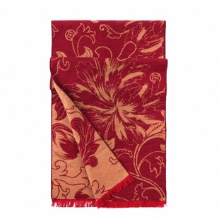 万事利新款100%桑蚕丝真丝绒红色围巾新年送礼保暖披肩颂福彩