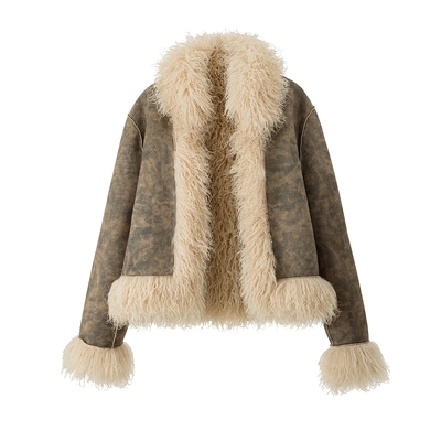 皮毛一体长毛俩面穿外套