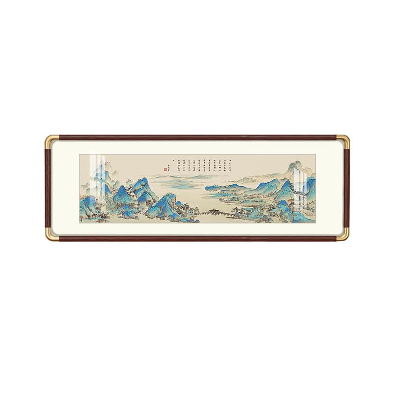 千里江山图客厅沙发背景墙挂画烫金工艺山水装饰画玄关布置可定制