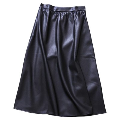 半松紧腰加绒加厚中长款皮裙