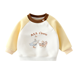 宝宝加绒卫衣秋冬季加厚一体绒男女小童打底衫婴幼儿童保暖上衣