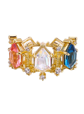 敦丽珠宝S925银14K镀彩石英石戒