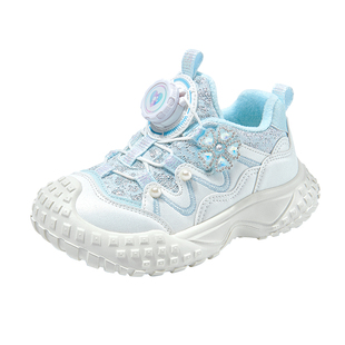 芭比童鞋女童运动鞋2025新款秋冬加绒小女孩艾莎公主鞋儿童二棉鞋