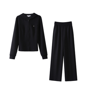 OSA欧莎休闲慵懒感针织套装女士秋季新款连帽短外套阔腿裤两件套