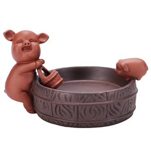 茶宠猪可养招财紫砂小猪茶玩牛精品小号创意功夫茶金鱼茶盘小摆件