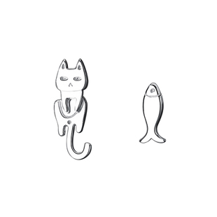 猫蛰S925猫咪耳钉女纯银高级小众设计感独特个性创意喵咪拼接耳饰