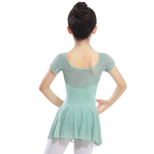 悦步儿童舞蹈服练功服女童芭蕾舞纱裙体操连体服少儿衣服短袖春夏