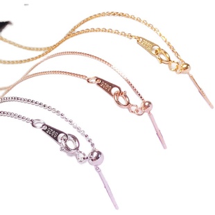 包邮925纯银项链女穿珠银链子渡18K金锁骨链坠可调链盒子针式闪珠