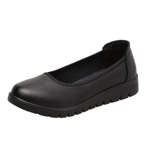 平底工作鞋女黑色软厚底防滑真皮高铁乘务员久站职业女单皮鞋通勤