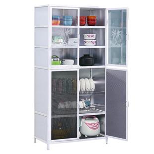 加厚收纳铝合金柜厨房不锈钢纱网碗柜储物柜茶水餐边柜碗橱简易