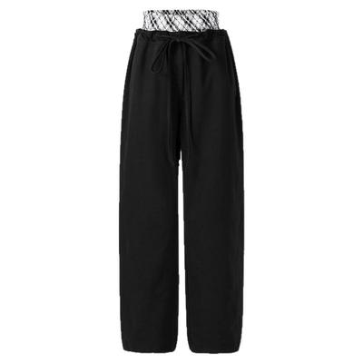 1747 双腰头小众设计假两件拼接格纹松紧弯刀休闲裤 百搭直筒长裤