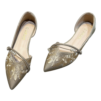 优雅气质珍珠一字扣带红色婚鞋