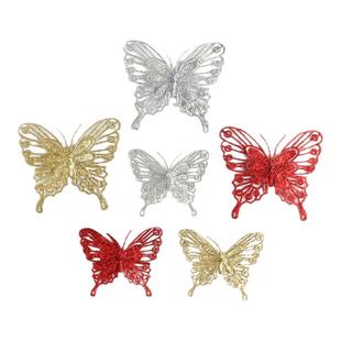 圣诞树仿真蝴蝶装饰 金粉镂空蝴蝶挂饰圣诞花环圣诞树摆件装饰