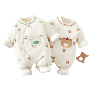 婧麒婴儿连体衣保暖春秋冬装夹棉春季新生儿衣服宝宝外出哈衣加厚